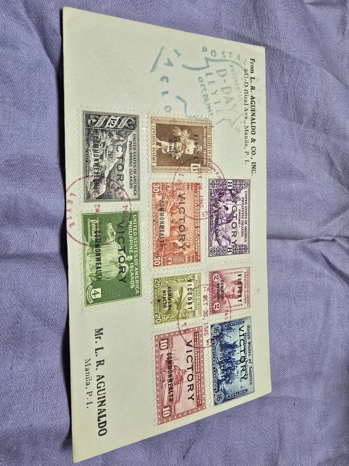 Cubierta de la Liberación de Filipinas de la Segunda Guerra Mundial - "D-DAY LEYTE 20 DE OCTUBRE DE 1944" - Estampillas de victoria  Foto 2 de 4