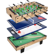4-In-1 Multi Game Table, Childrens Arcade Set W/ Pool Billiards, Air Hockey, Foo