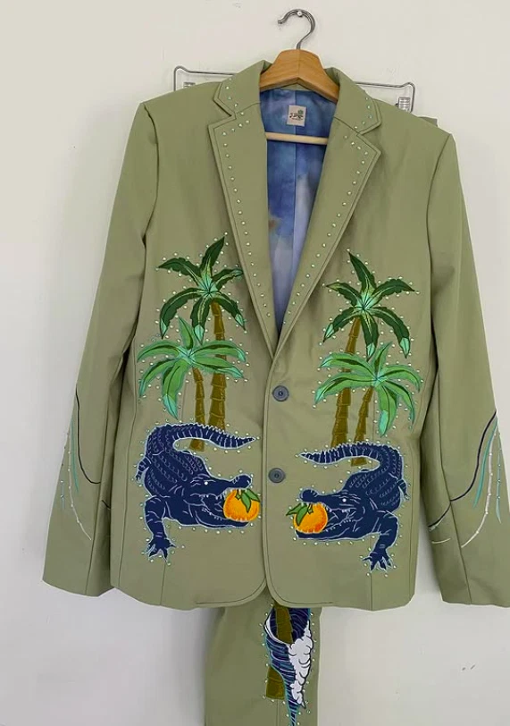 Hombres 2 Piezas Cocodrilo Bordado Nudie Vaquero Occidental Cóctel Baile de graduación Conjunto Foto 2 de 4