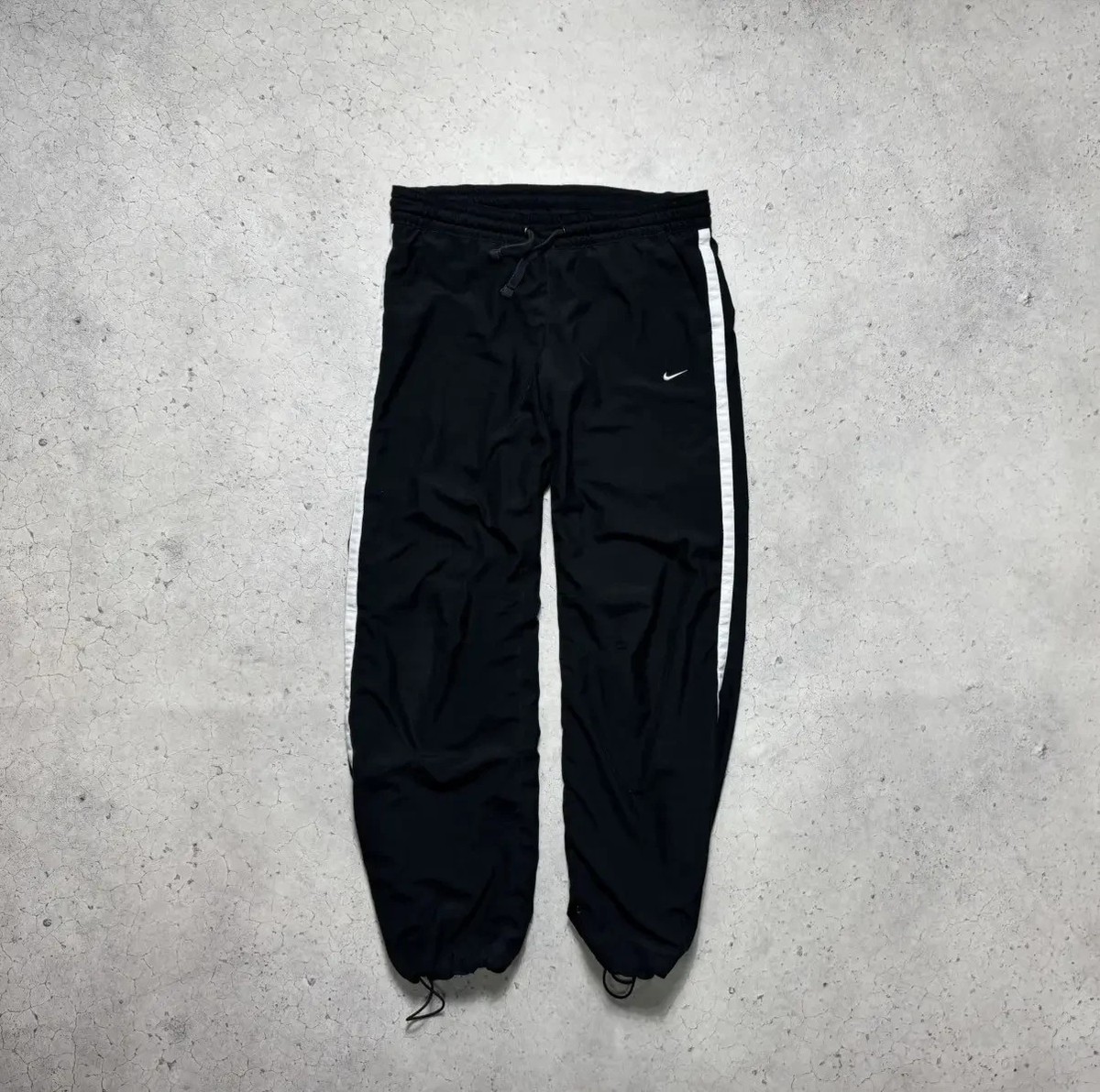 Nike Vintage Baggy Track Pants Black Swoosh Drill Y2K | eBay
