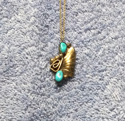 Vintage Turquoise Sterling Silver Navajo Pendant Necklace