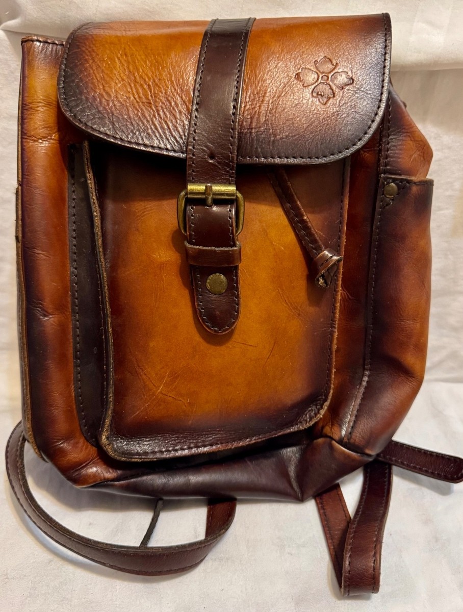 Patricia Nash Leather Backpack Brown Tan Two Tone Drawstring  display picture 2