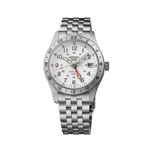 Seiko 5 Sports Field GMT 39.4mm White Dial Stainless Steel Watch SSK059