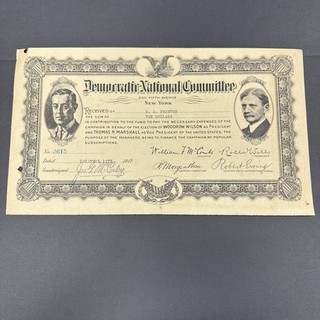 Woodrow Wilson 1912 Democratic National Committee Presidential Campaign Letter