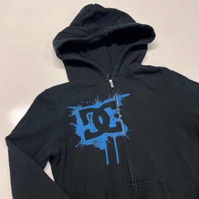 DC Full Zip Hoodie Boy s Size S Black Blue Graphic Print Fleece Skateboarding