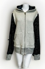 New ARTESIAN DE LUXE Hooded Sweater Jacket Gray Blue Zip Front ADL Made In USA L