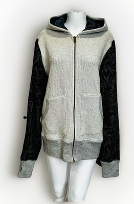 New ARTESIAN DE LUXE Hooded Sweater Jacket Gray Blue Zip Front ADL Made In USA L