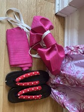 Women's Yukata Full Set : Pink Floral W Obi Ribon Geta Full Set Easy To Wear