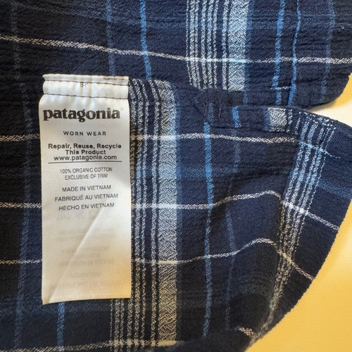 Patagonia Button Up Organic Cotton Men XS Plaid Seersucker Blue Short Sleeve - Picture 7 of 7
