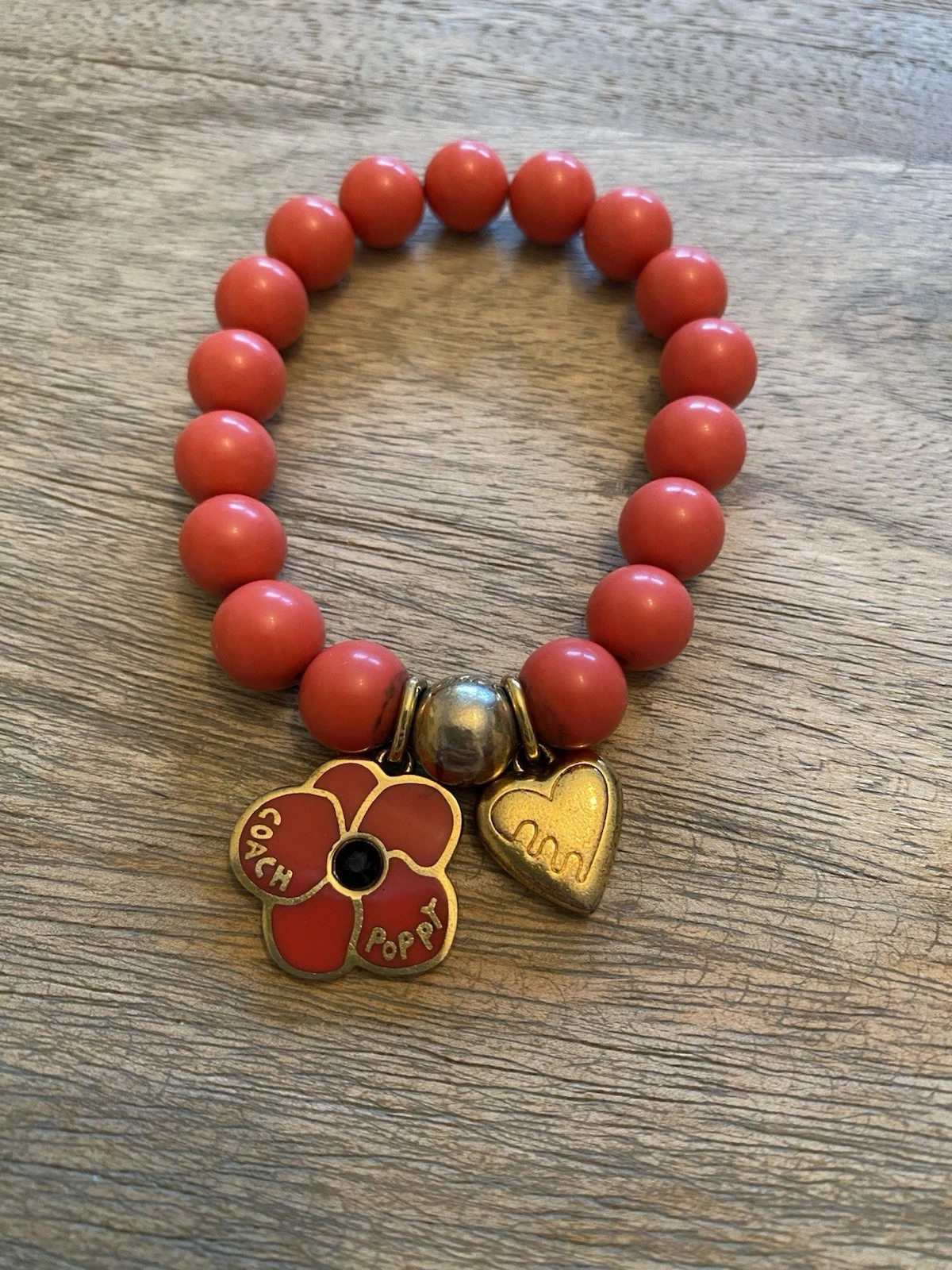 Bracciale Coach con Perline Rosso Elasticizzato