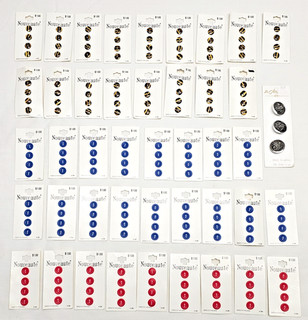 NOS Lot of 44 Asstd. VTG Buttons on Cards Various Brands Mixed Materials &Sizes