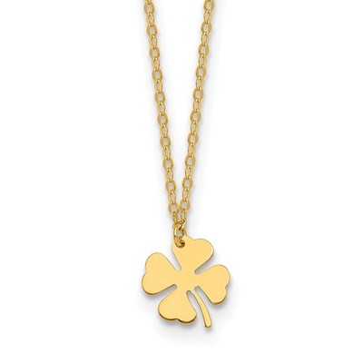 14k Gelbgold poliert 4 Blatt Kleeblatt Anhänger Halskette 16'' mit 2 Zoll ext. 1,71gm