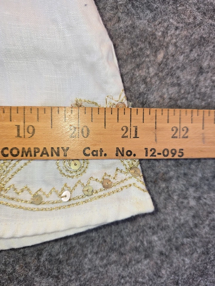 Hermosa túnica Saint Tropez West XL lino bordado lentejuelas oro blanco Foto 4 de 4