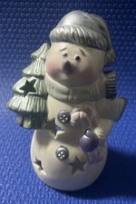 Porcelain Snowman Christmas Tree Holiday Star Votive Tea Light Candle Holder