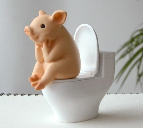 Baby Pig on Toilet Statue Fairy Sculpture Tabletop Figurine Home Decor Gifts - Picture 1 of 3