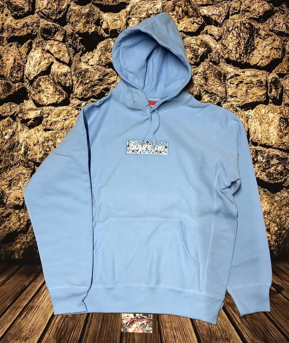 Supreme Bandana Box Logo Hoodie FW19 Light Baby Blue Size Xlarge