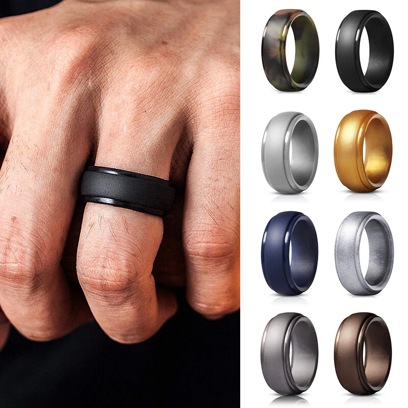 Silicone Rubber Wedding Ring Bands Flexible Comfort Work Sport Gym
