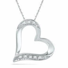 10k White Gold Womens Round Diamond Heart Outline Pendant .03 Cttw