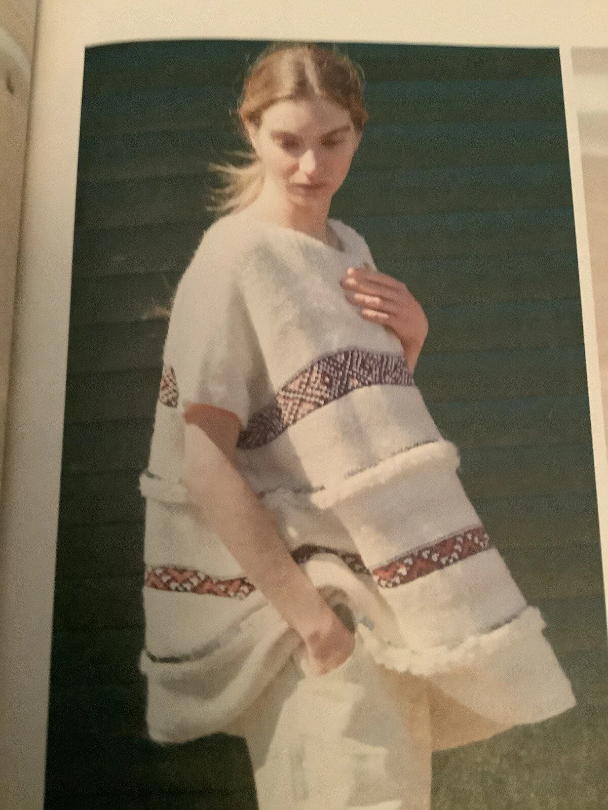 Plumo Esla , Berber Inspired Oversized Cream & Red Poncho Style Jumper, L/XL