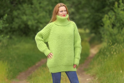 SuperTanya Verde Grueso Lana Suéter Cuello Tortuga Cálido Grueso Esquí Pullover L - XL - Imagen 3 de 8