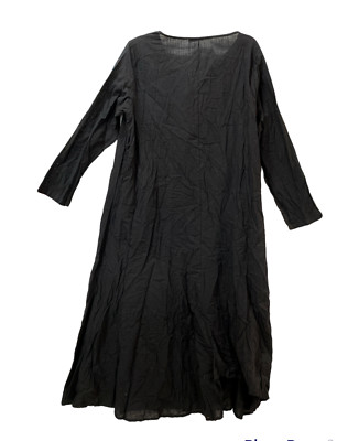 ZANZEA Shirt Dress Women XL Black  Maxi Long Sleeve Round Neck Loose Fit Cotton
