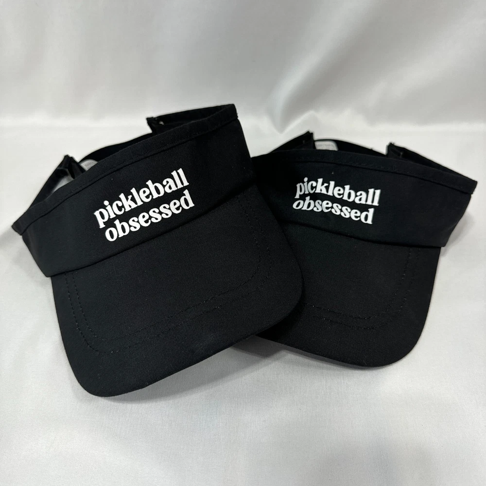 Pickleball Obsessed Tennis Visor Black One Size Stretch Band New Set of 2