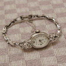VINTAGE LADIES 14K WHITE GOLD & DIAMOND HAMILTON WRISTWATCH CONVERTED TO QUARTZ