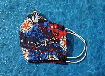 Washable Handmade Fabric Face Mask filter pocket EMS EMERGENCY MEDICAL SERVICE