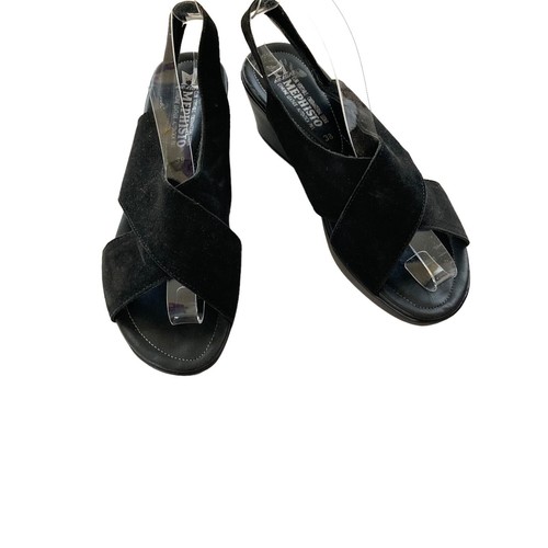 Mephisto Black Air-Relax Extra Light Leather Wedge Sandal Sz 38 Eur/7-7.5 US - Picture 2 of 12