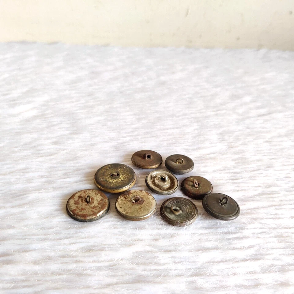 Antique Dieu ET Mon Droit Eagle Multi Design Brass Round Button 9 Pc BTN96 - Image 4 of 4