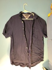 Tommy Hilfiger Mens Navy Blue Slim Fit Short Sleeve Button Up Shirt Size XL