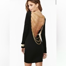 NastyGal Black Mini Dress with Gold Chains in Size Large
