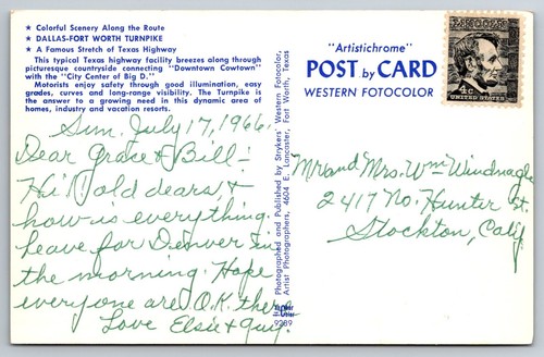 Dallas Fort Worth Turnpike Hwy Highway Postcard - C8 - Picture 2 of 2
