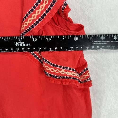 Ellison Top Womens S Red Embroidered Boho Oaxacan Tunic Blouse Flutter Sleeve - Picture 10 of 11