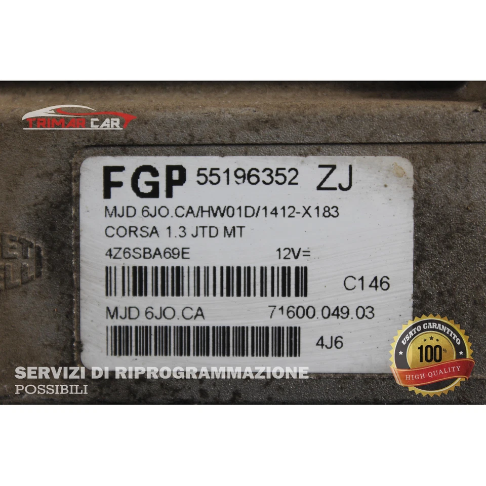 55196352 CENTRALINA MOTORE OPEL CORSA C (X01)(2000-2009) 1.3 CDTI 70CV 51KW Z13D - Immagine 3 di 3