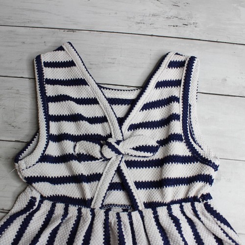 Vince Camuto Girl's Sleeveless Dress Size 4 4T White Navy Blue Stripe - Picture 6 of 12