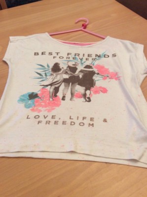 Mädchen Kleidung 9-10 Jahre weiß rosa gesprenkelt Viskose Baumwollmischung Best Friends Top