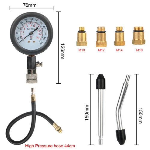 Small Engine Cylinder Compression Gauge Tester Kit Gas Diagnostic Tester Set - Picture 8 of 13