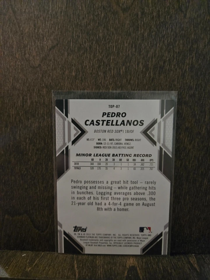 2019 Bowman Platinum  Top Prospects Purple Foil /250 Pedro Castellanos Red Sox - Image 3 of 3