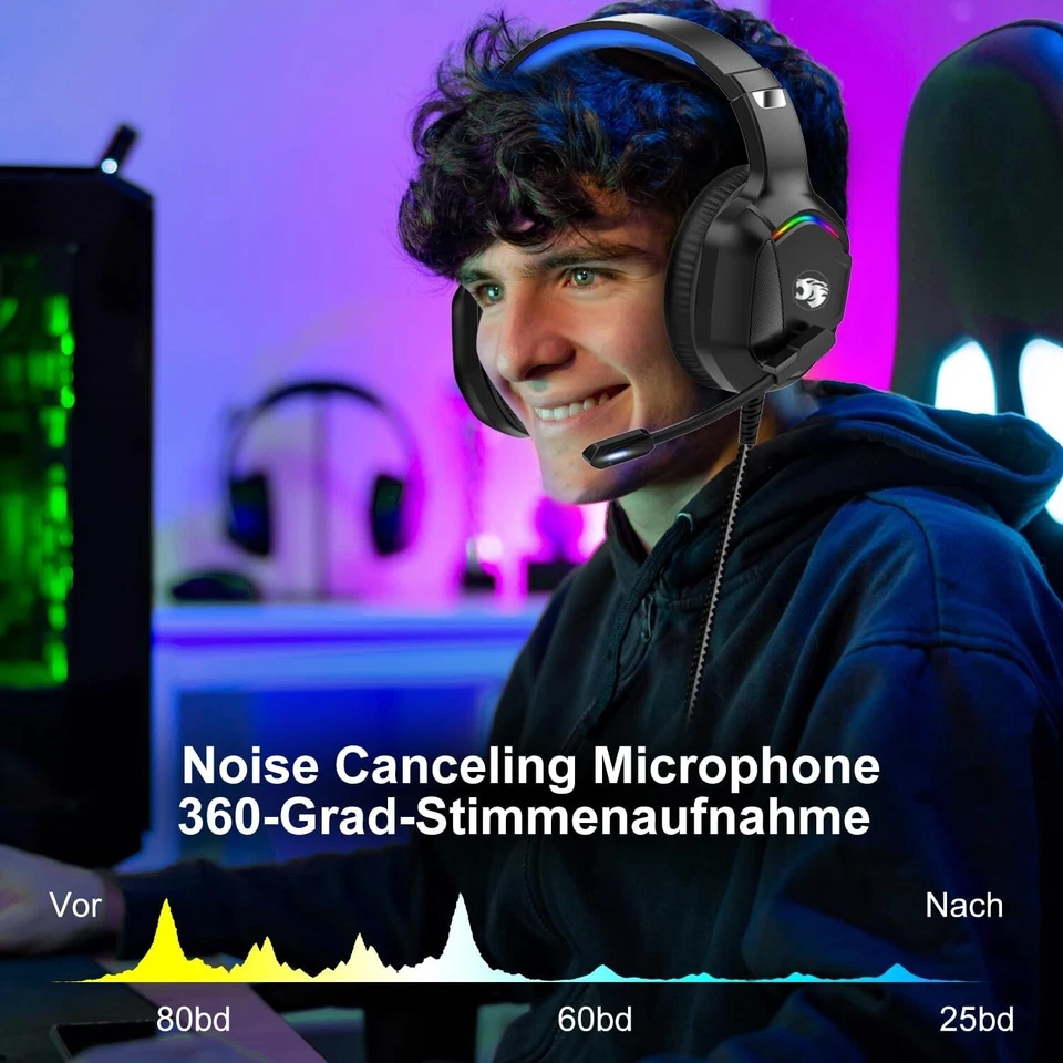 Gaming Headset für PS4 PS5 PC, PS4 Headset mit Mikrofon 3D Surround Sound Kopfhö - Bild 4 von 4