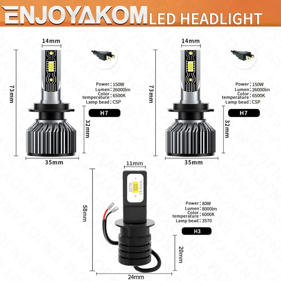 Combo de faros LED de haz alto bajo + bombillas antiniebla 6500 k para Volvo V40 2000-2004 Foto 3 de 4