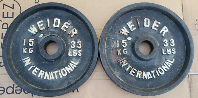 Weider International PAIR of 15kg 33lb Olympic plates Weight vtg 66lbs  total