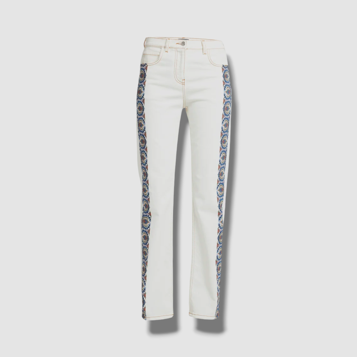 Etro Women's White Paisley Scroll Straight-Leg Jeans Pants