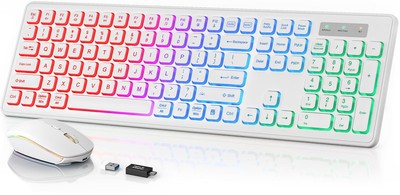 Wireless Keyboard and Mouse Backlit Quiet Light Up Keys Tilt Legs Sleep Mode ...