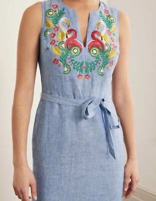 NWT$188 Boden Cora Chambray floral, swan embroidered midi dress sz 4P 35  Bust