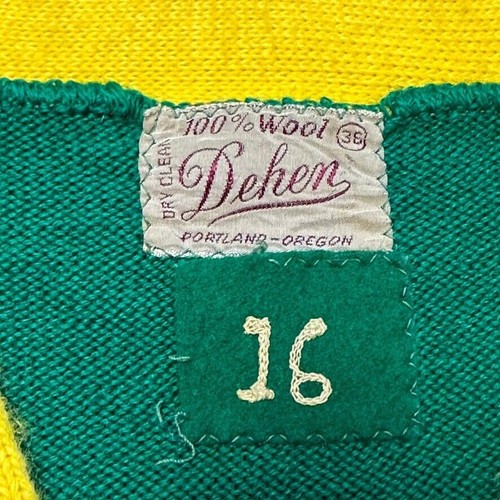 1930s DEHEN Varsity Letterman Cardigan Sweater Wool Vintage Yellow Green Sz S - Picture 6 of 12