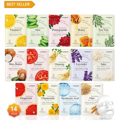 14 Pack Sheet Face Masks Skincare, Hydrating Face Masks Suitable for Dry Skin...