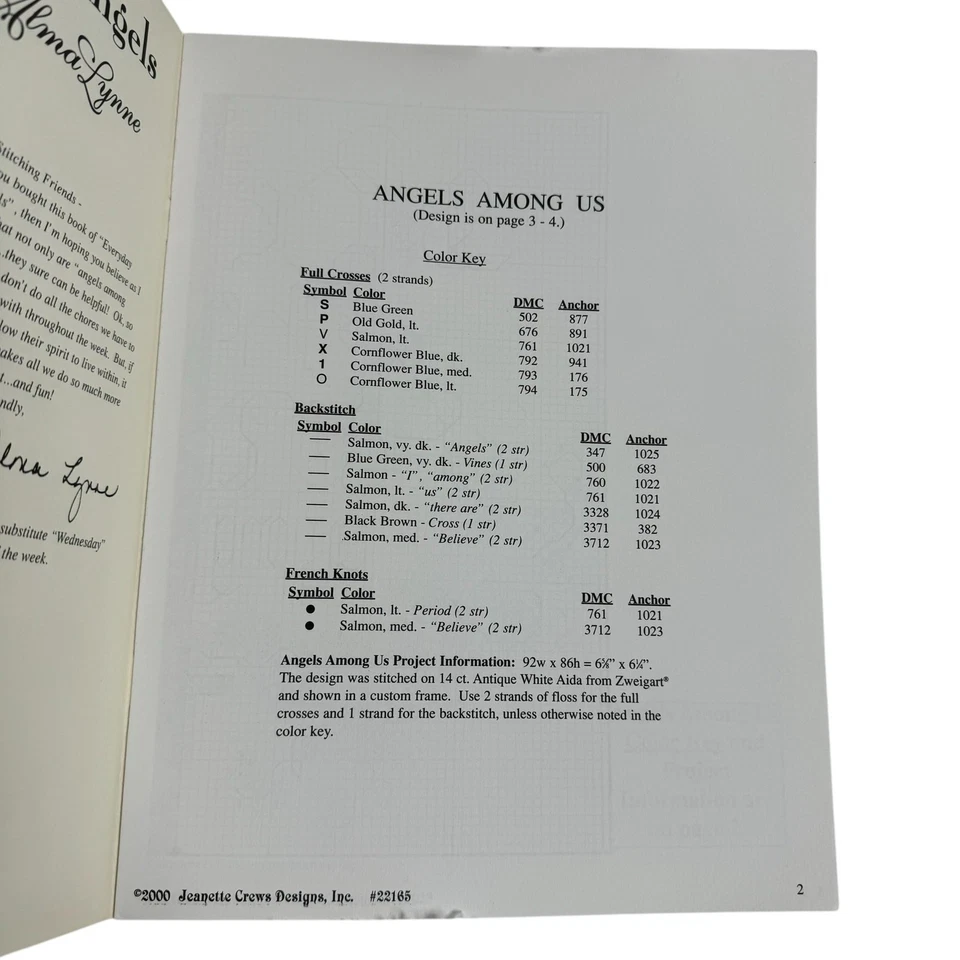 Vintage JEANETTE CREWS Cross Stitch Everyday Angels Alma Lynne Instruction Book - Image 4 of 4