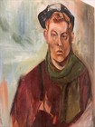 VTG Oil Painting Portrait Handsome YOUNG MAN w CAP Green SCARF  Gay Interest — photo 9