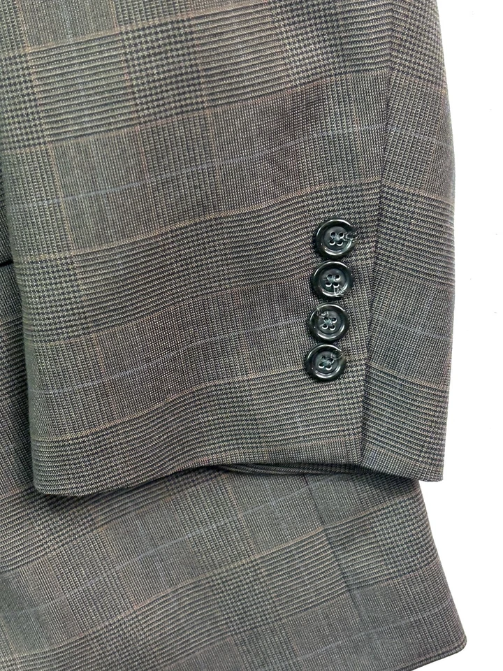 Jos A Bank 46R 40x32 2pc Pant Suit Green Glen Plaid Pleated Cuffed All Season - Image 3 of 4